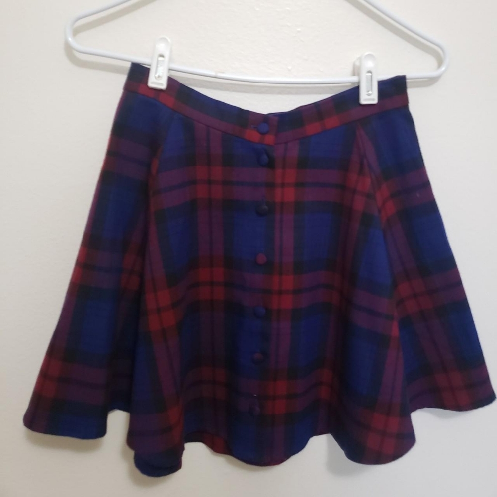 Red and blue plaid schoolgirl skirt